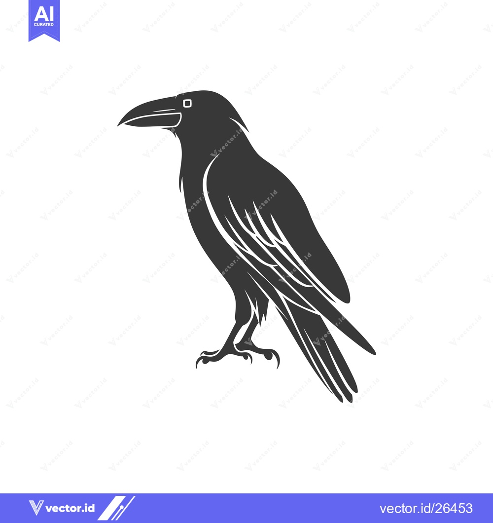 Premium Vector of Black and White Silhouette of a Raven or Crow