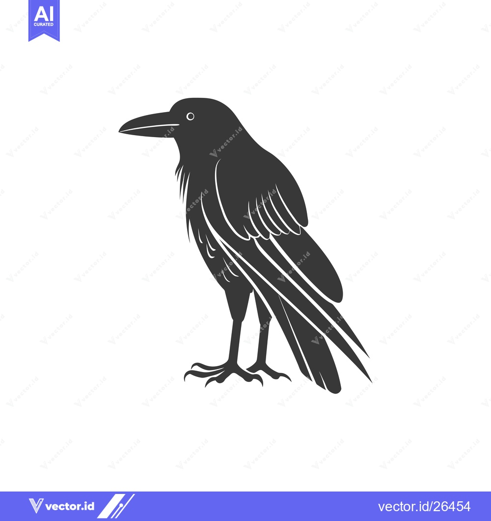 Premium Vector dari Black and white silhouette of a raven standing on a white background