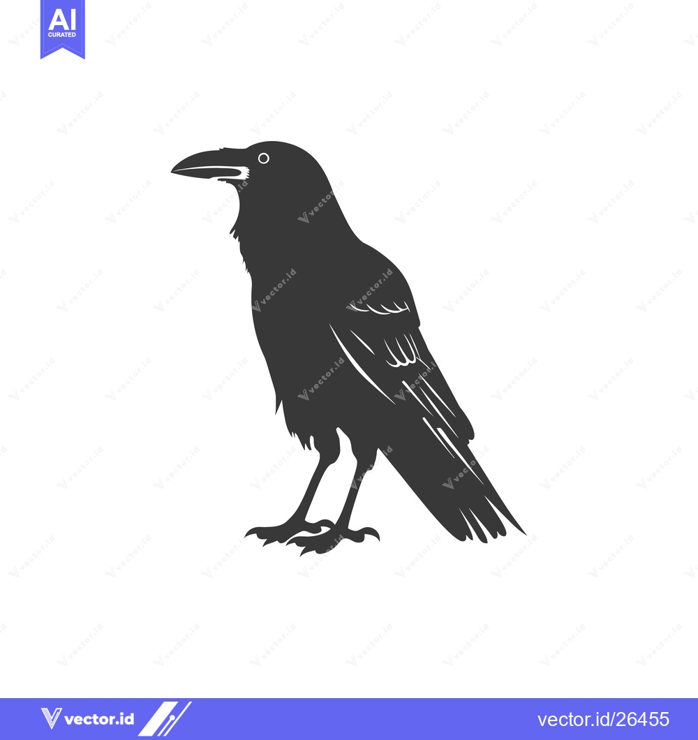 Premium Vector dari Black and White Silhouette of a Raven Standing on One Leg