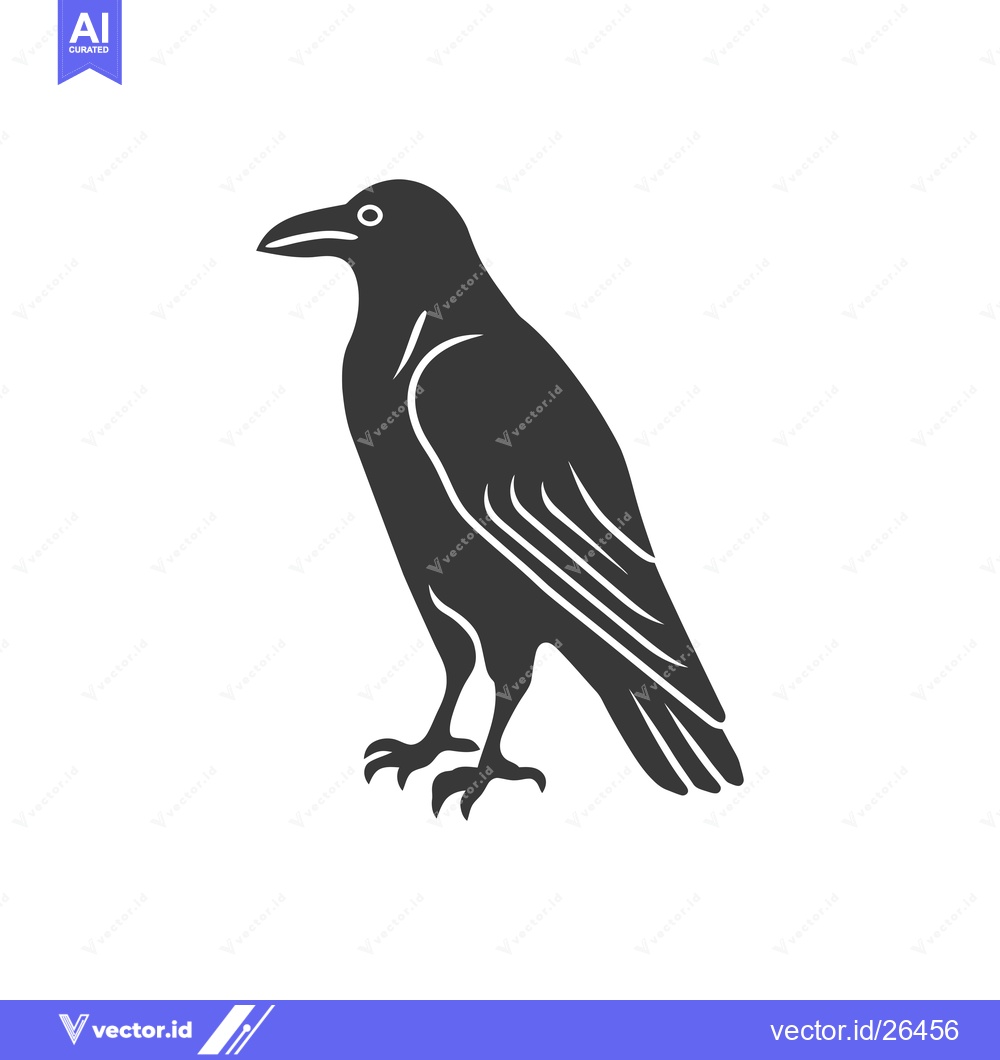 Premium Vector of Black and White Silhouette of a Raven Standing on One Leg