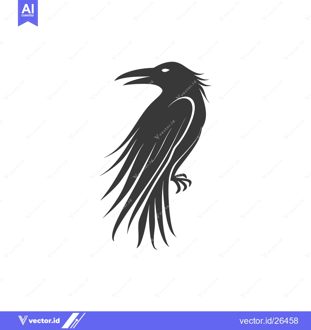 Premium Vector dari Black and White Silhouette of a Raven with Spread Wings