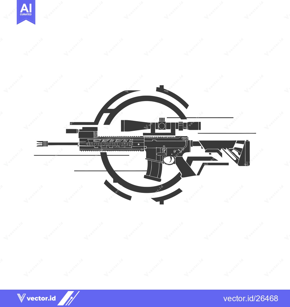 Premium Vector dari Black and White Silhouette of a Rifle with Scope in a Circular Target