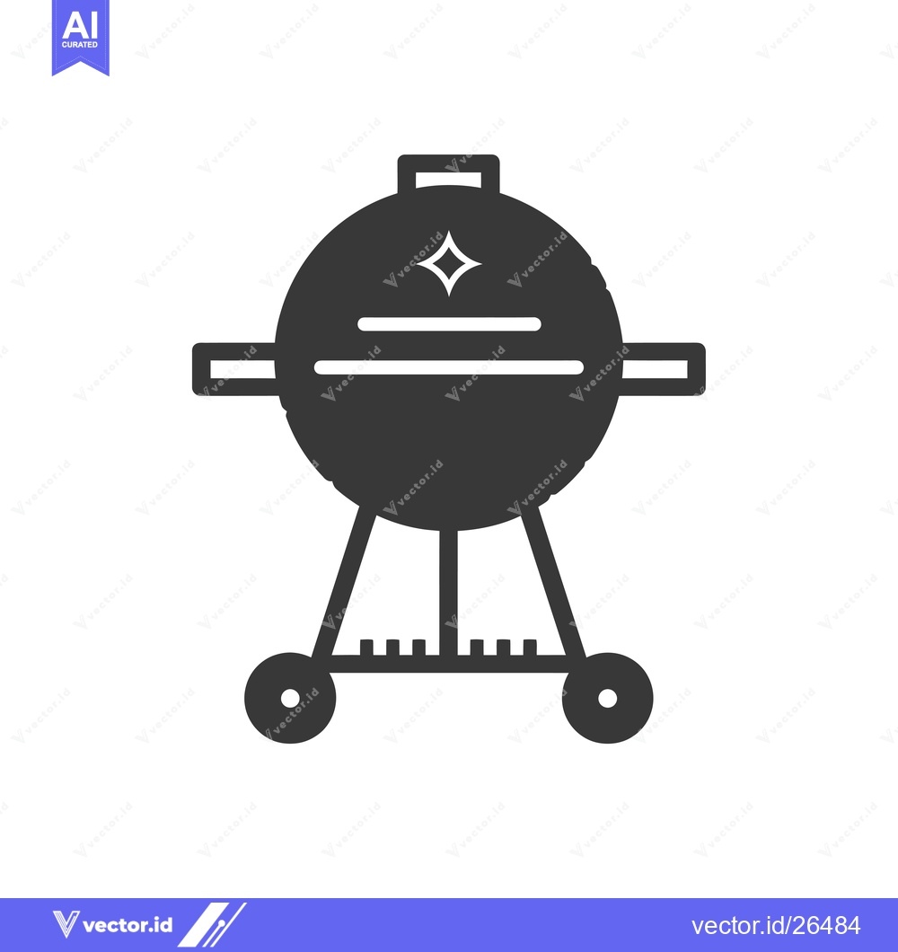 Premium Vector dari Black and White Silhouette of a Round Grill on Wheels