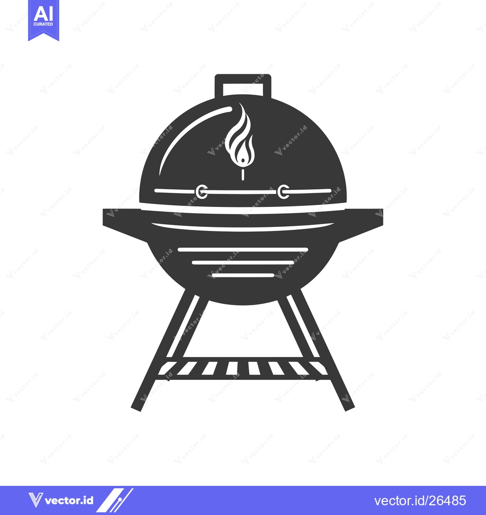 Premium Vector dari Black and White Silhouette of a Round Grill with Flame