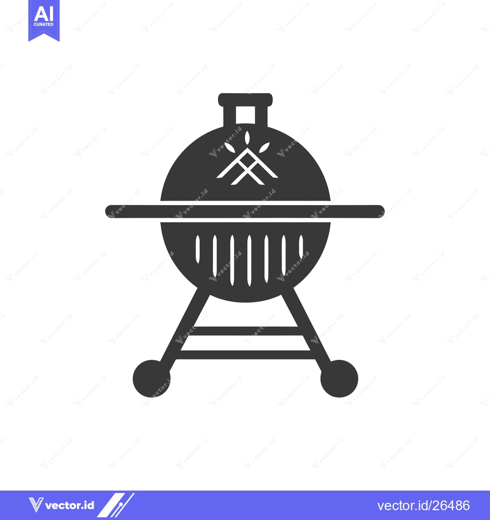 Premium Vector of Black and White Silhouette of a Round Grill with Flames