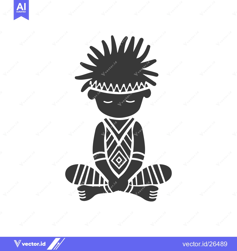 Premium Vector of Black and white silhouette of a seated person with traditional tribal