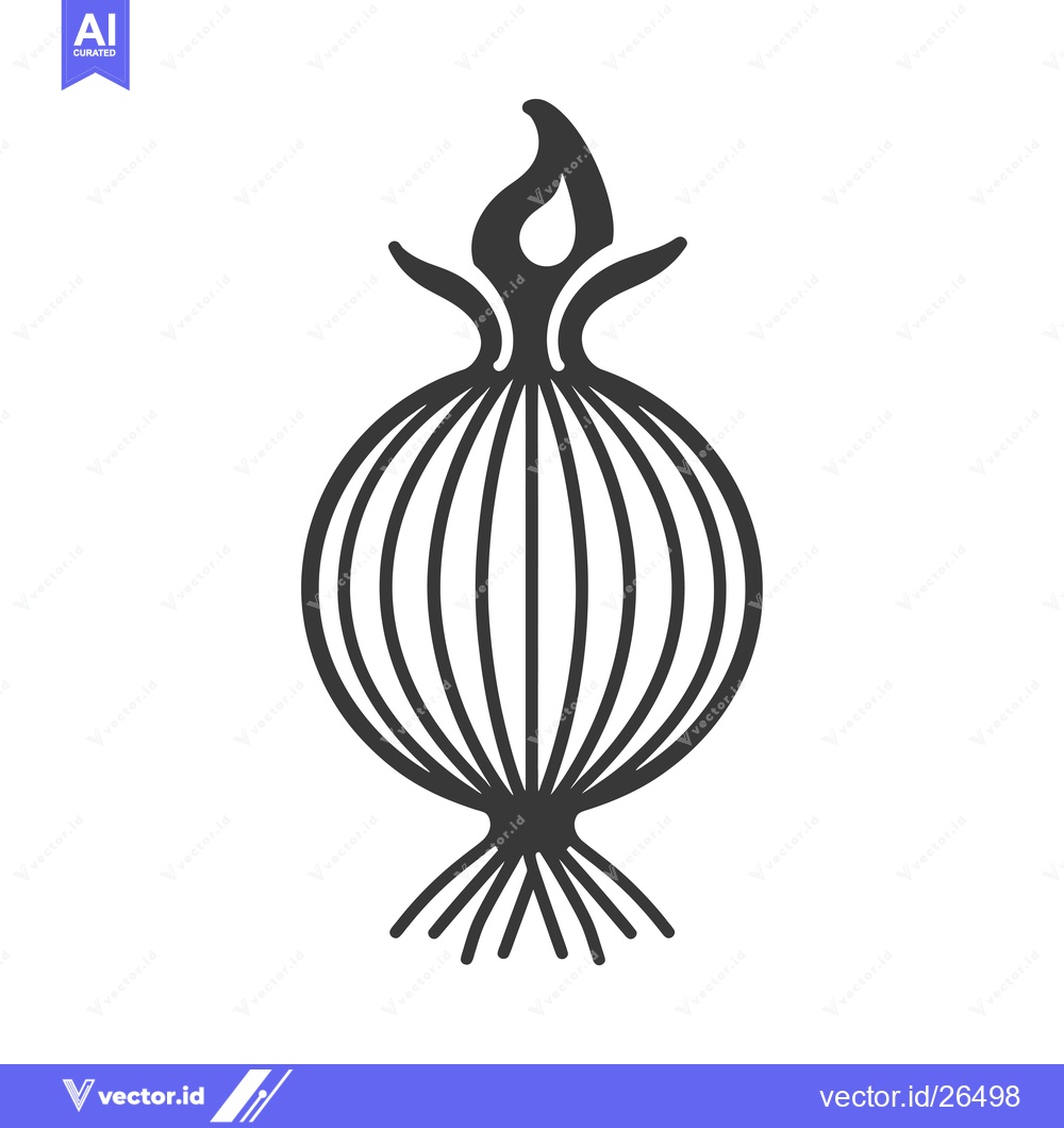 Premium Vector of Black and White Silhouette of a Single Onion with Flame