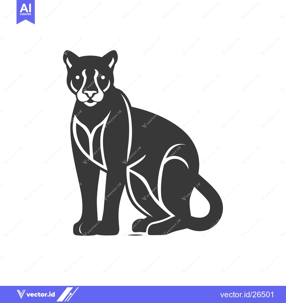 Premium Vector of Black and White Silhouette of a Sitting Cougar