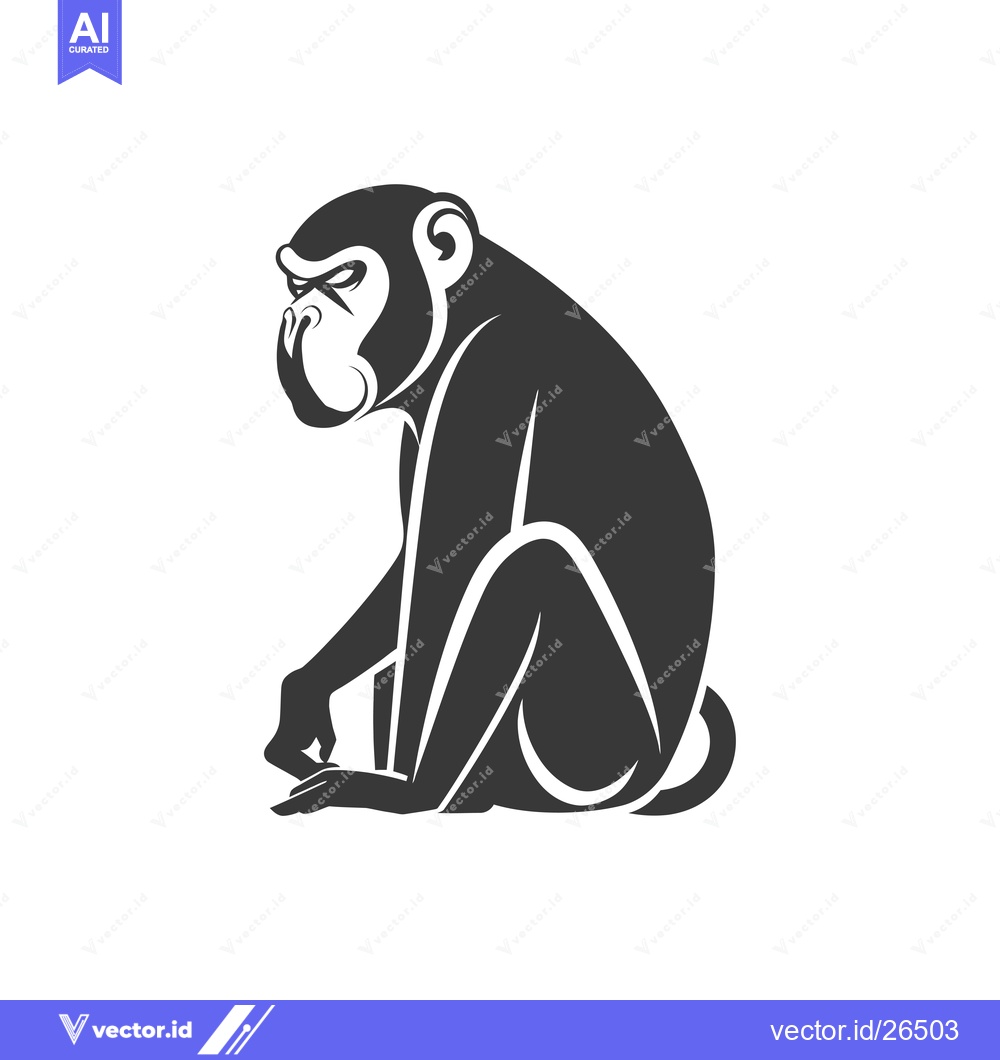 Premium Vector dari Black and white silhouette of a sitting monkey
