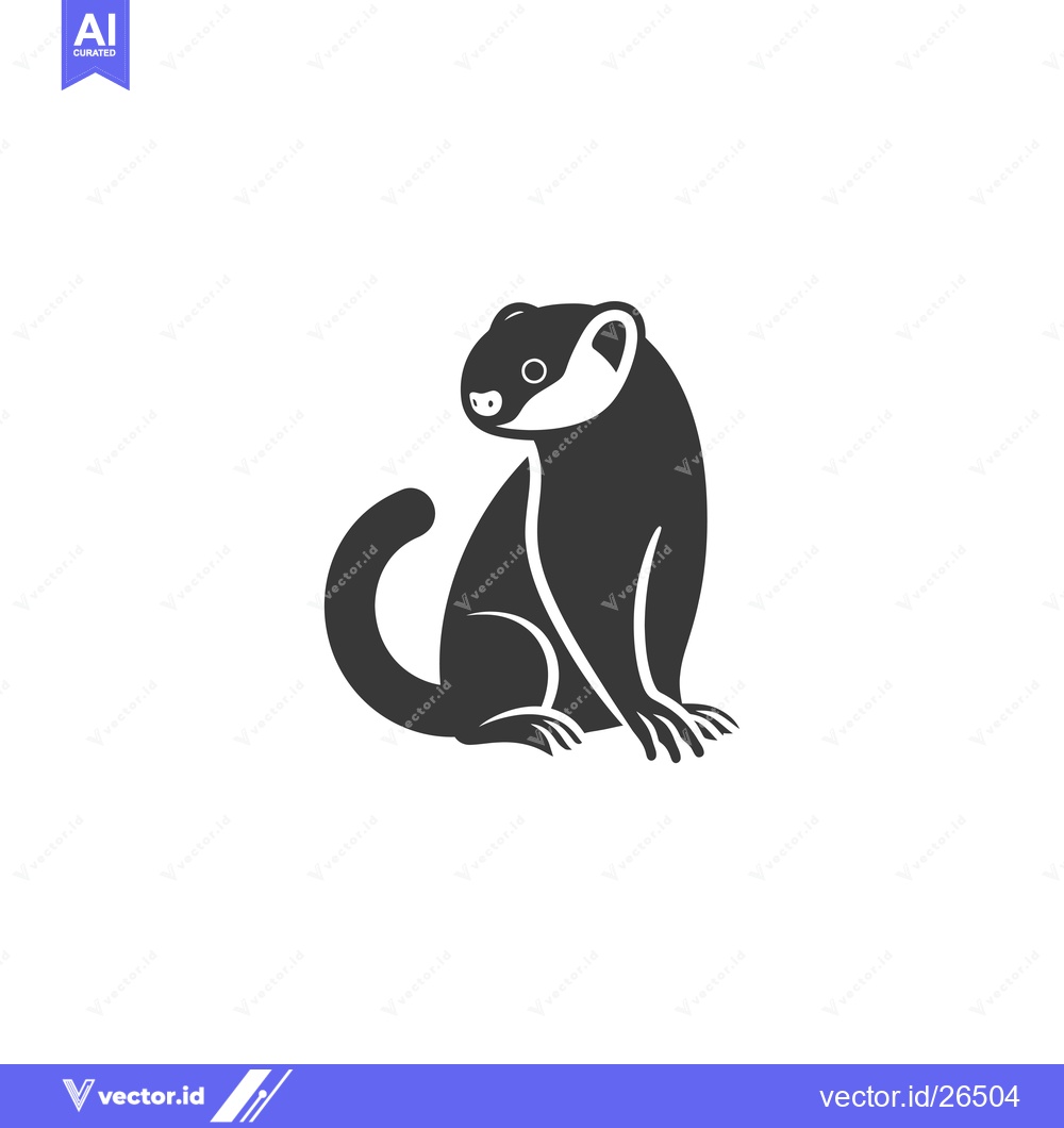 Premium Vector of Black and White Silhouette of a Sitting Weasel