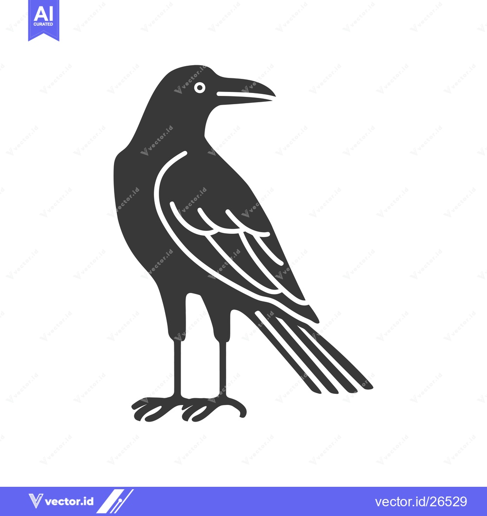 Premium Vector of Black and White Silhouette of a Standing Crow