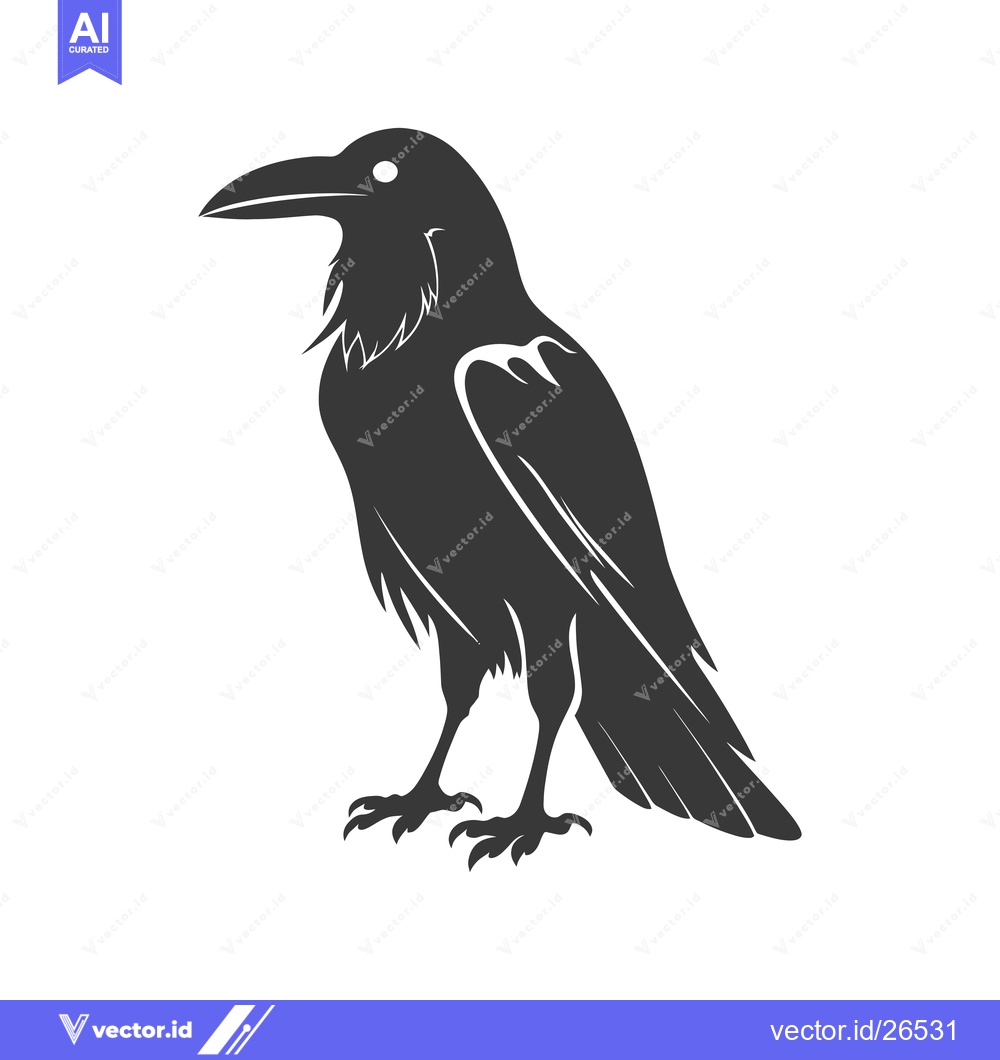 Premium Vector dari Black and White Silhouette of a Standing Raven