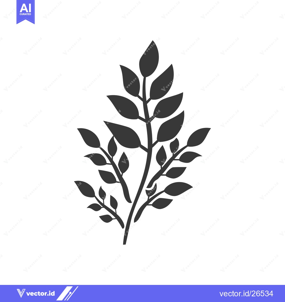 Premium Vector of Black and white silhouette of a stylized plant with leaves