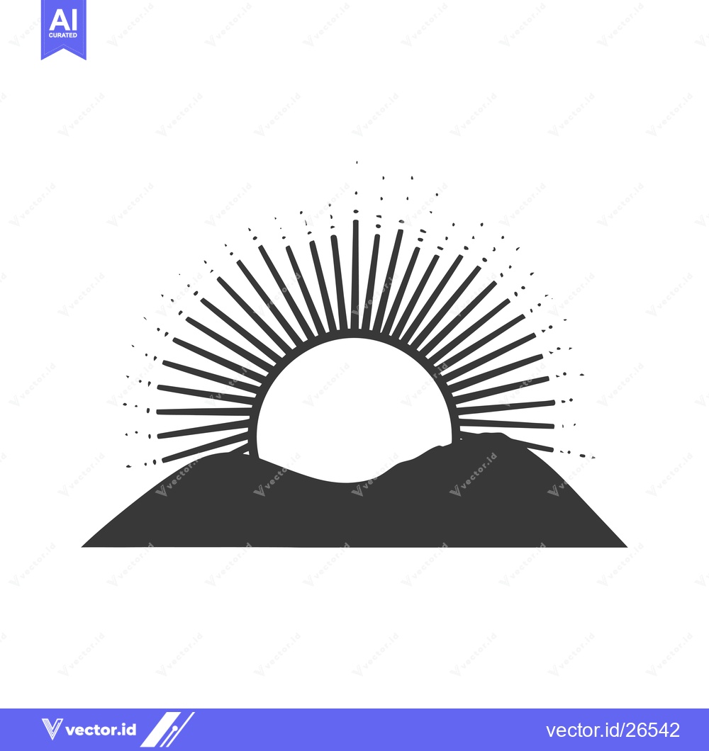 Premium Vector of Black and white silhouette of a sun rising over a mountain range