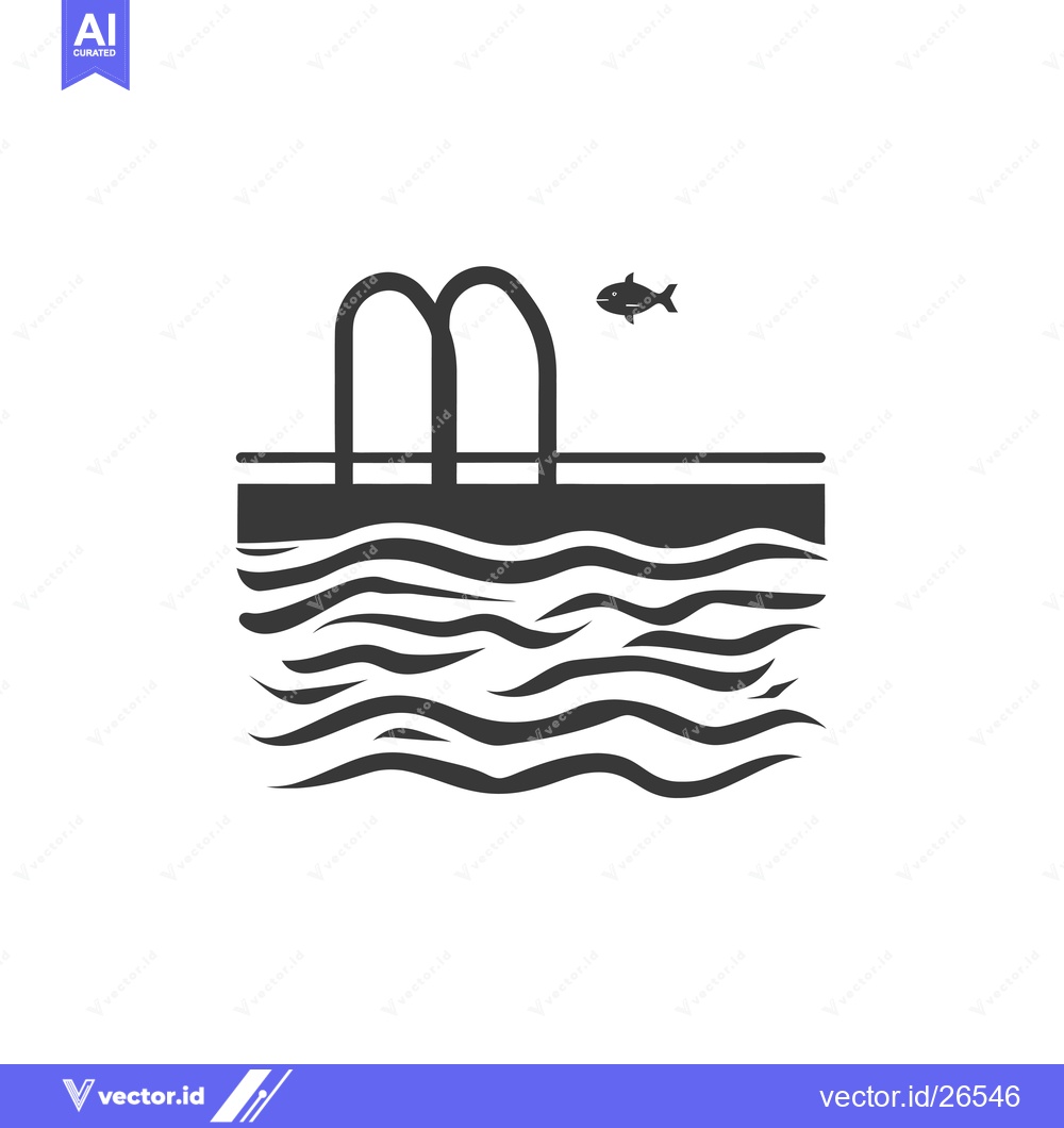 Premium Vector dari Black and White Silhouette of a Swimming Pool with a Ladder and a Fish