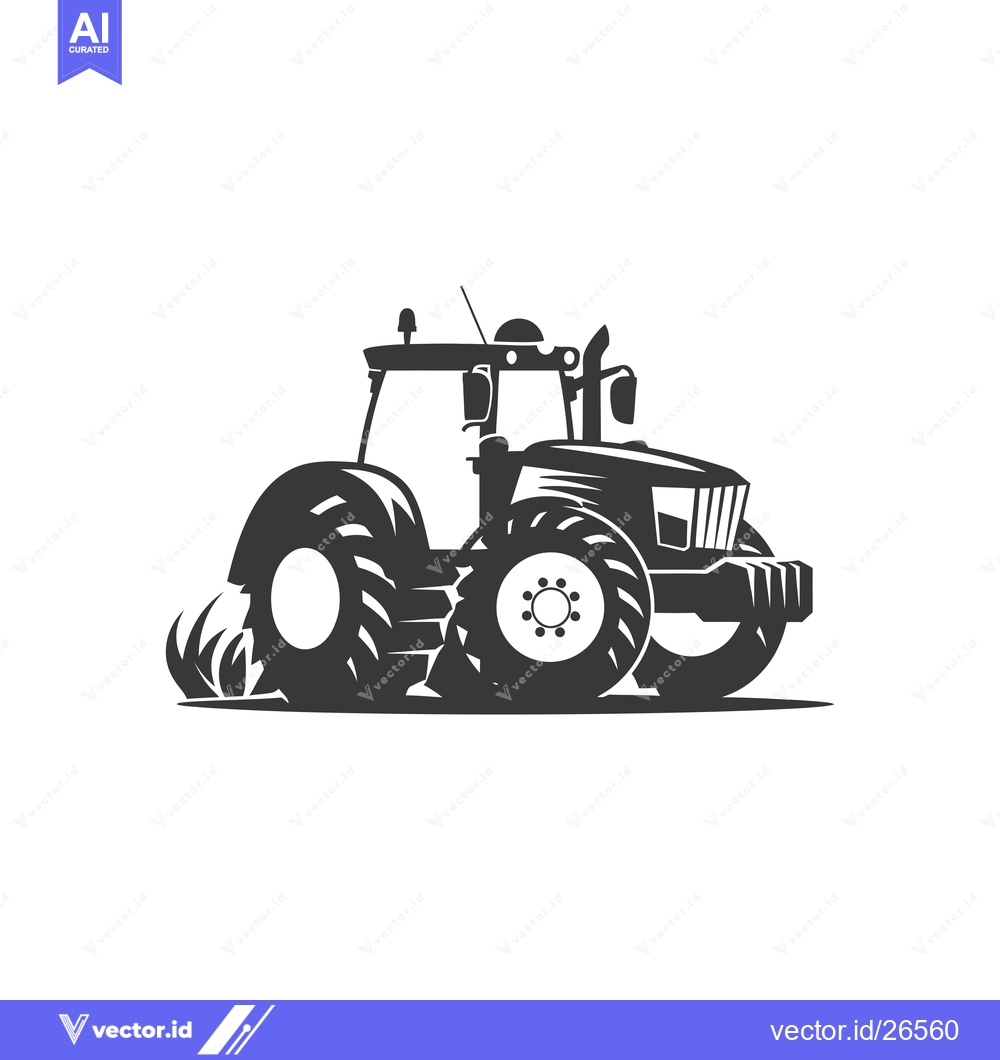 Premium Vector dari Black and White Silhouette of a Tractor in a Field