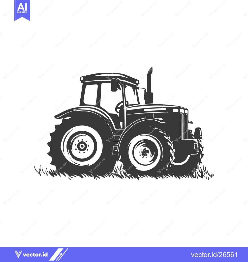 Premium Vector dari Black and White Silhouette of a Tractor in Grass