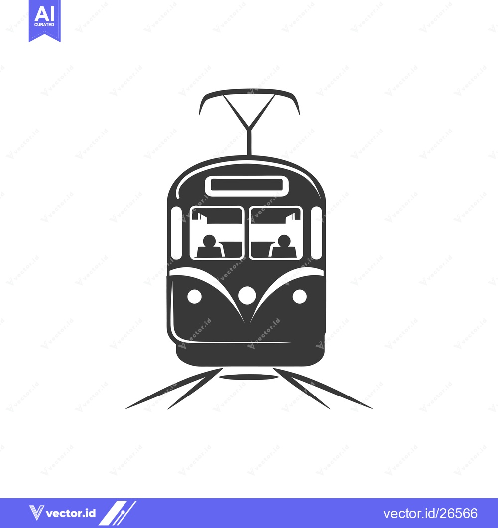 Premium Vector of Black and White Silhouette of a Tram with Two Passengers