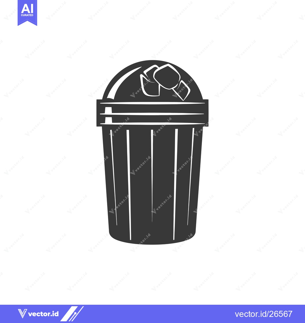 Premium Vector dari Black and White Silhouette of a Trash Can with Lid