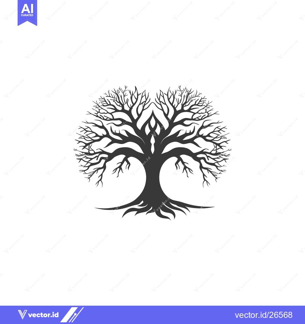 Premium Vector of Black and White Silhouette of a Tree with Bare Branches and Roots