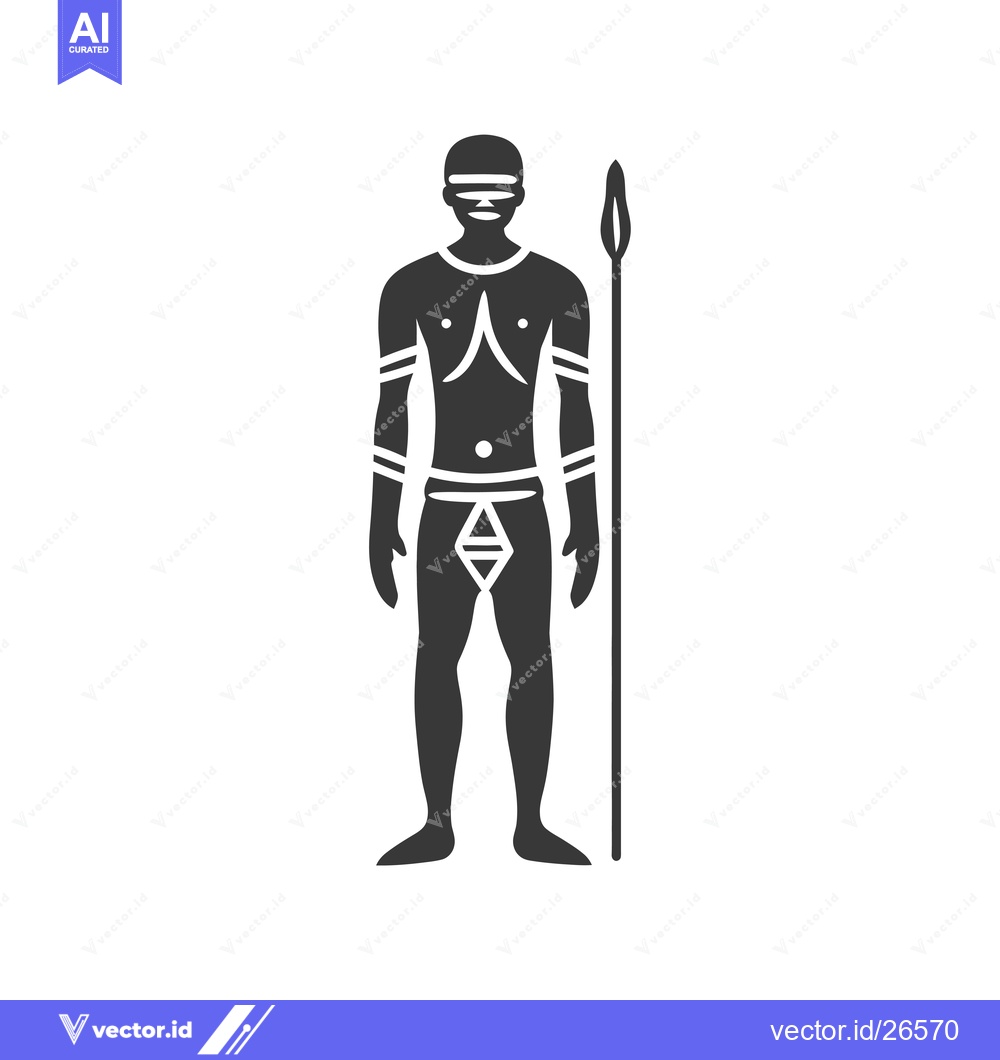 Premium Vector dari Black and White Silhouette of a Tribal Warrior Holding a Spear