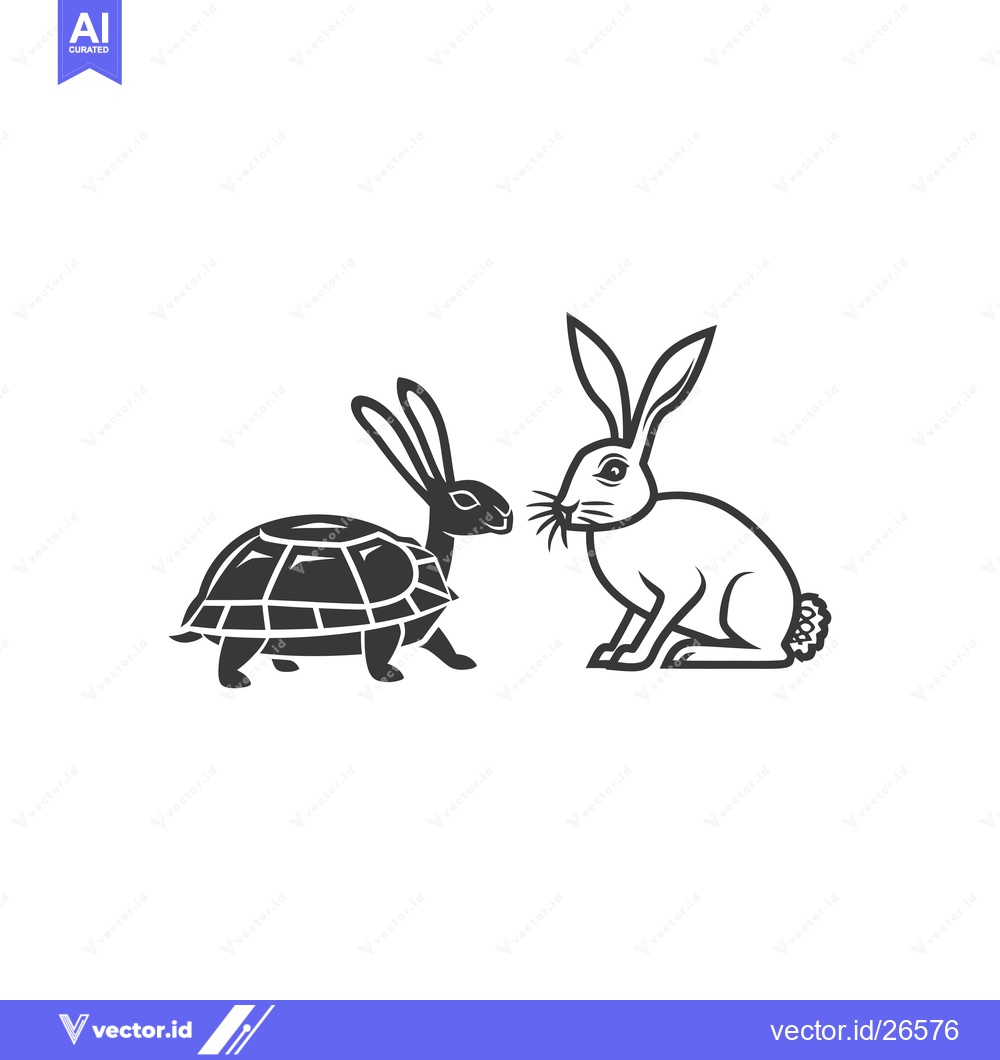 Premium Vector dari Black and White Silhouette of a Turtle and a Rabbit