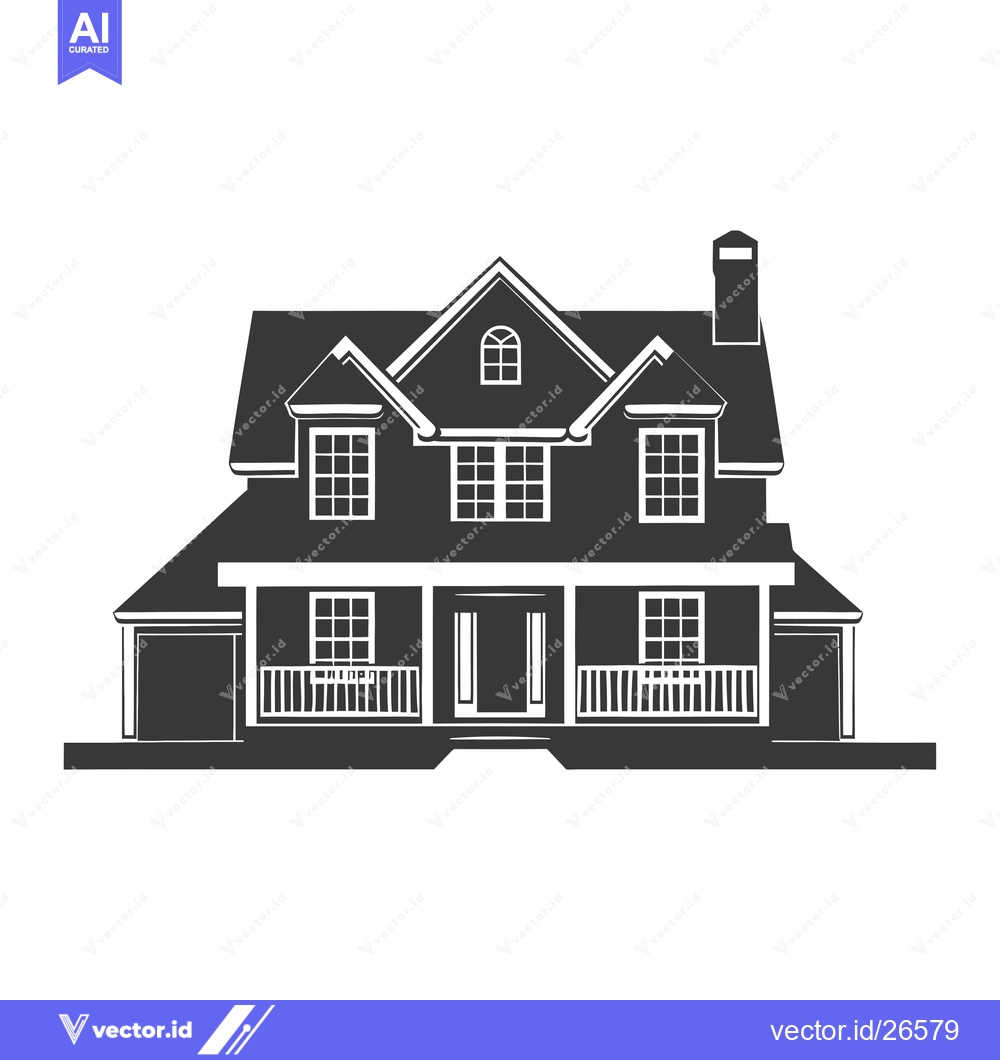 Premium Vector dari Black and White Silhouette of a Two-Story Suburban House with a Porch