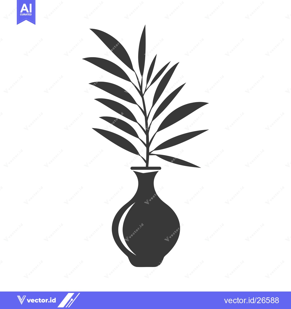 Premium Vector of Black and White Silhouette of a Vase with a Sprig of Leaves