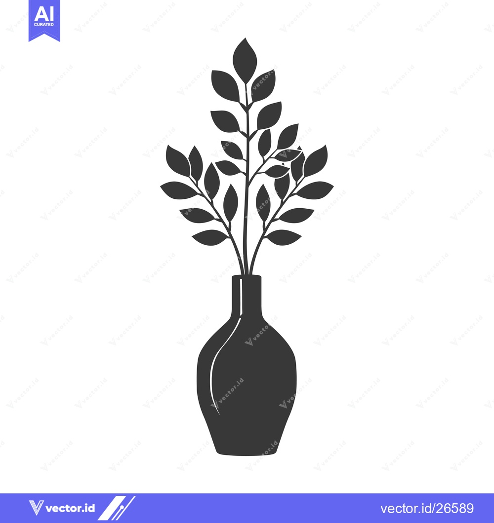 Premium Vector of Black and White Silhouette of a Vase with Leafy Stems