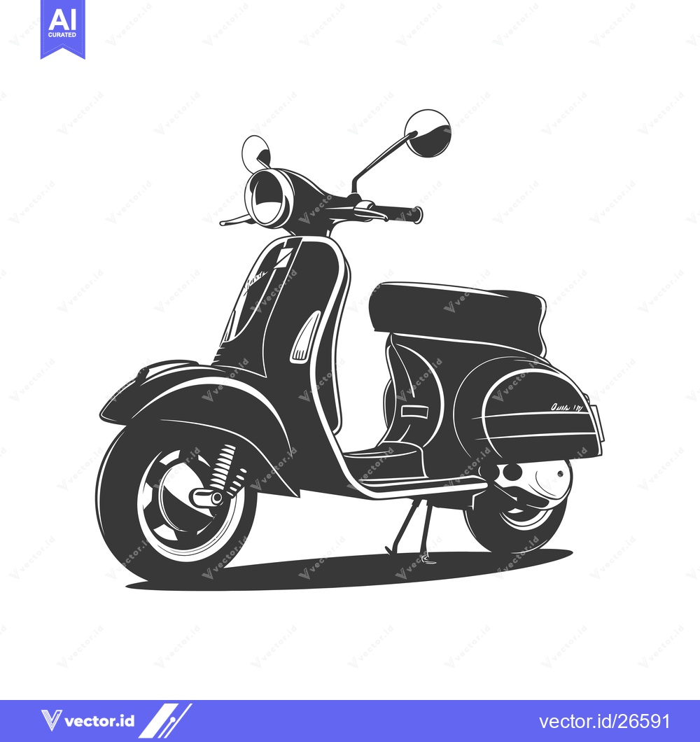 Premium Vector dari Black and White Silhouette of a Vintage Scooter