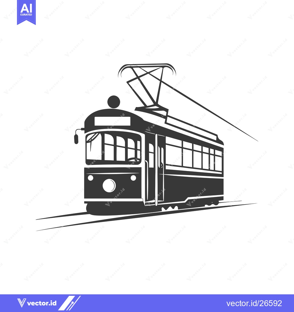 Premium Vector of Black and White Silhouette of a Vintage Tramway