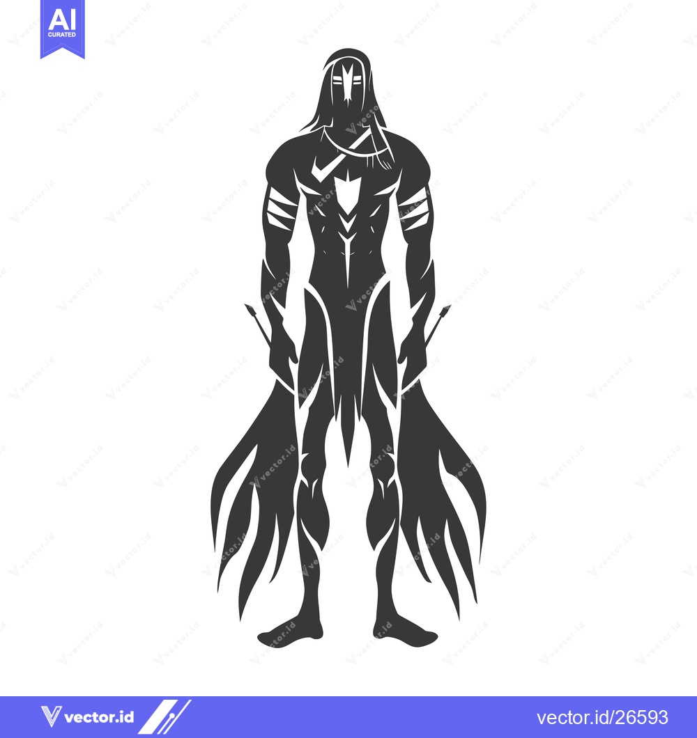 Premium Vector of Black and white silhouette of a warrior with a mask and two weapons