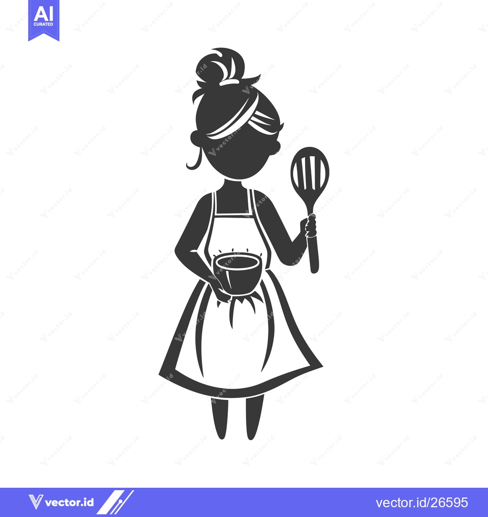 Premium Vector dari Black and white silhouette of a woman holding a bowl and a spoon