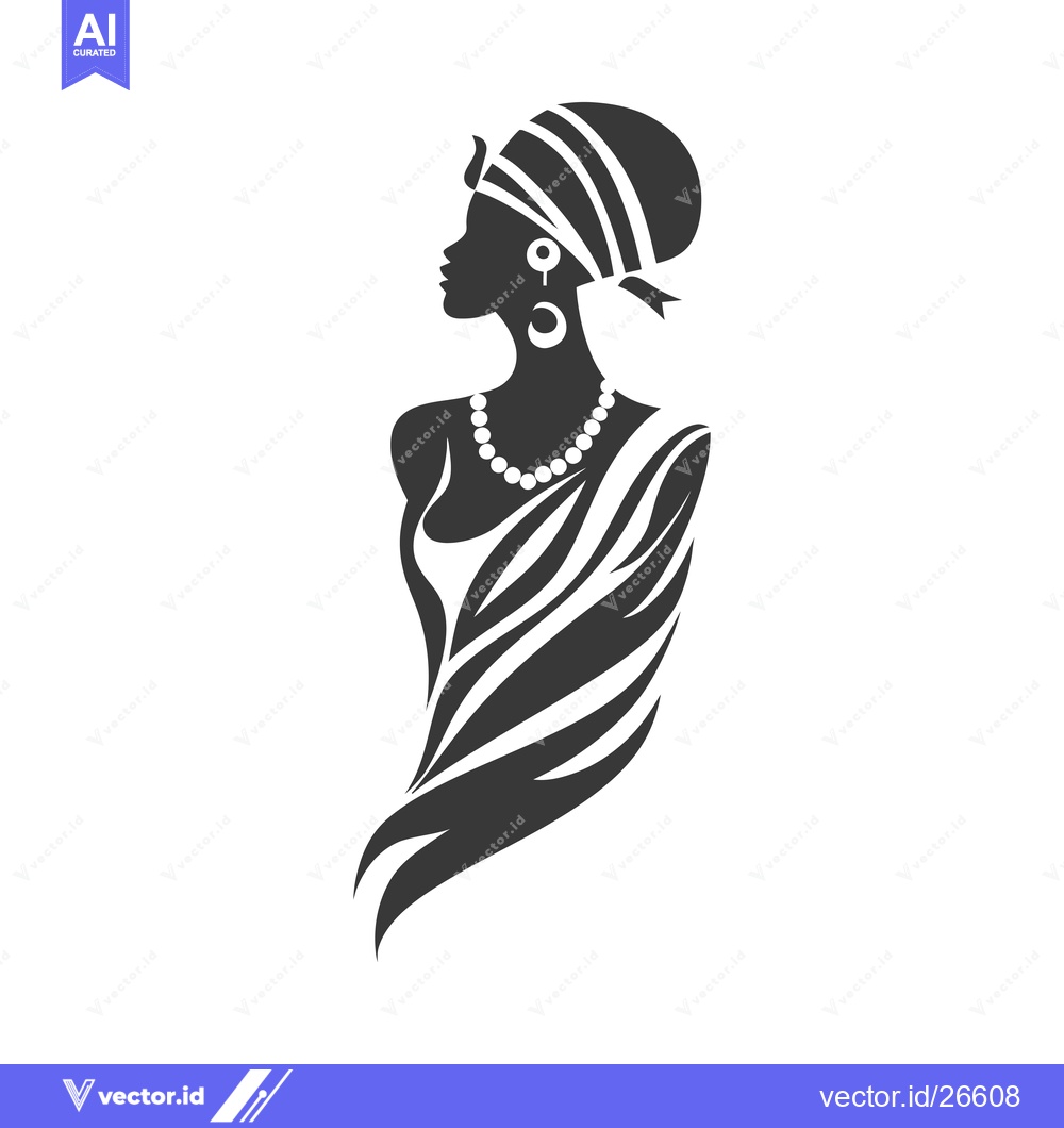 Premium Vector of Black and White Silhouette of a Woman Wearing a Headscarf and Jewelry