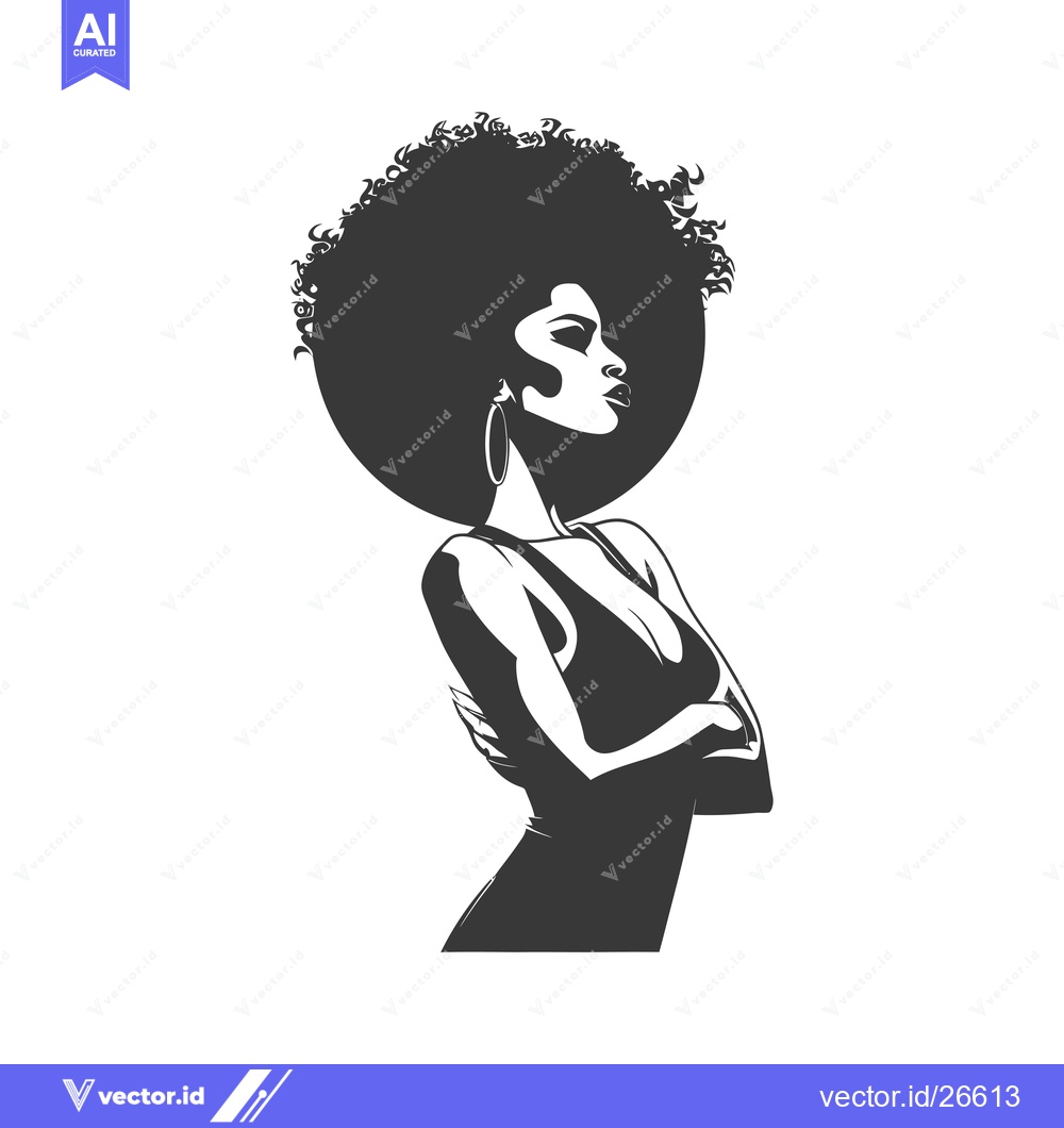 Premium Vector of Black and White Silhouette of a Woman with an Afro