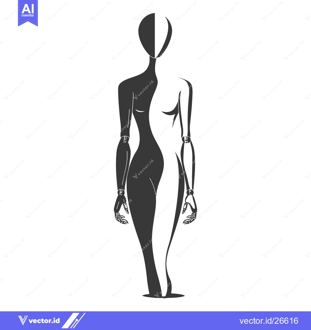 Premium Vector dari Black and White Silhouette of a Woman with One Robotic Arm
