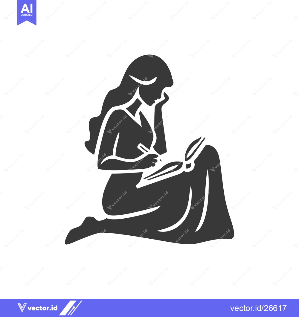Premium Vector dari Black and White Silhouette of a Woman Writing in a Book