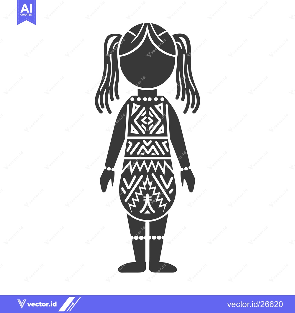 Premium Vector of Black and White Silhouette of a Young Girl Wearing Traditional Clothin