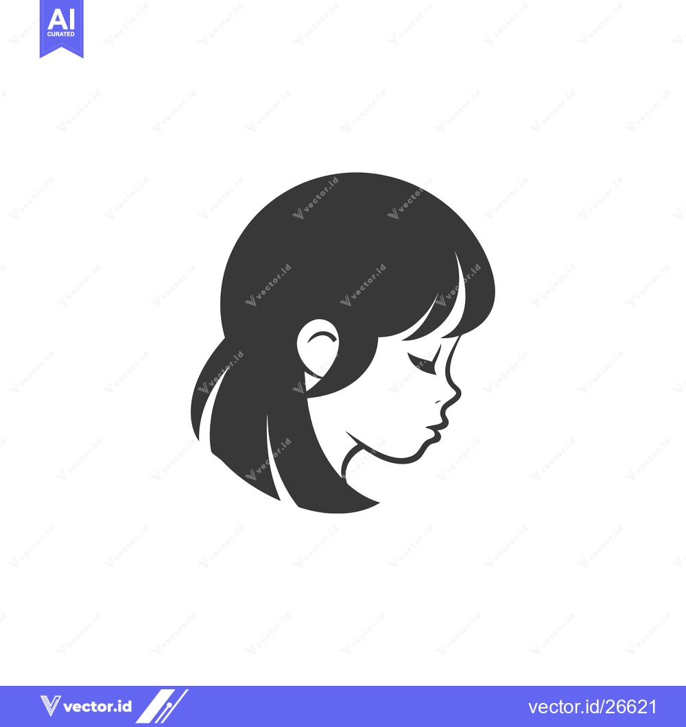 Premium Vector of Black and white silhouette of a young woman's head