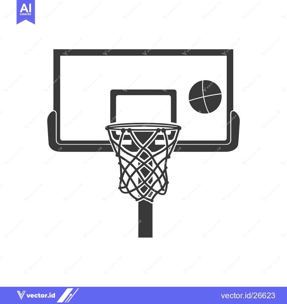 Premium Vector dari Black and White Silhouette of Basketball Hoop with Ball