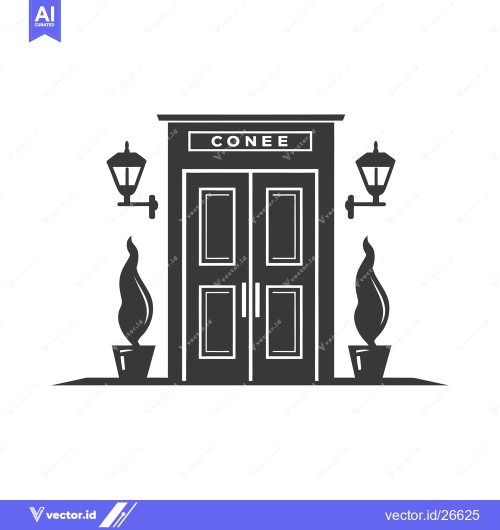 Premium Vector dari Black and White Silhouette of Double Doors with Plants and Lanterns