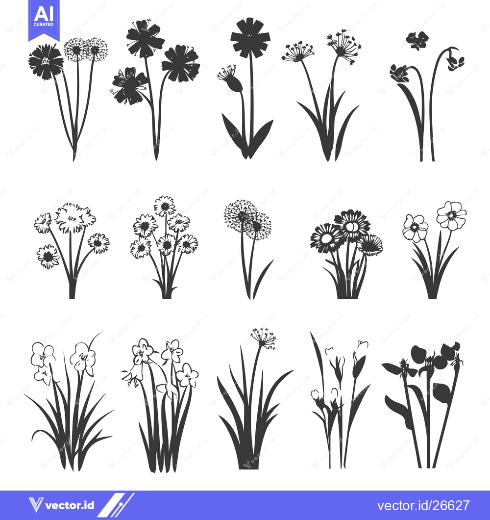 Premium Vector dari Black and White Silhouette of Flowers