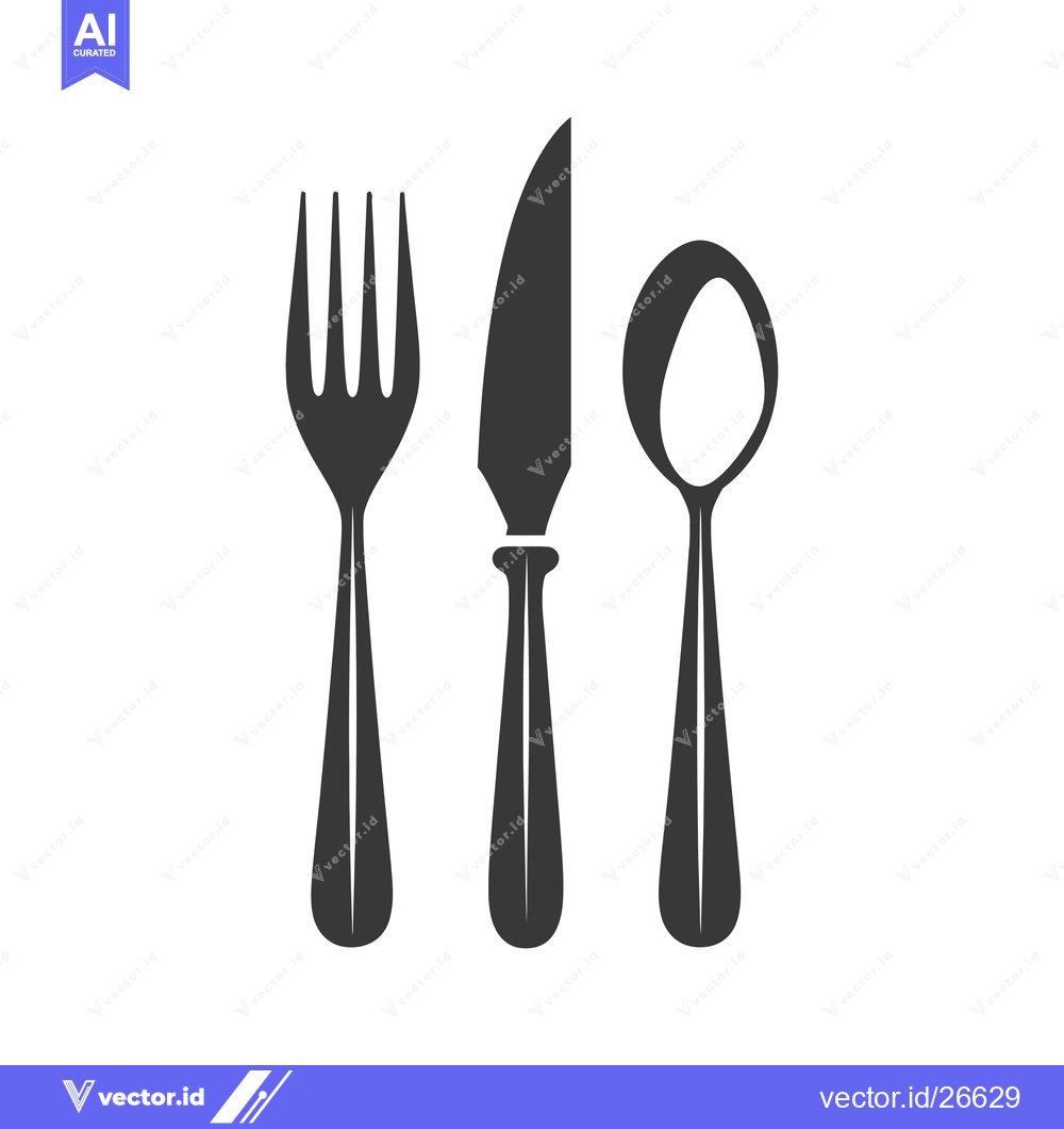 Premium Vector of Black and White Silhouette of Fork, Knife, and Spoon
