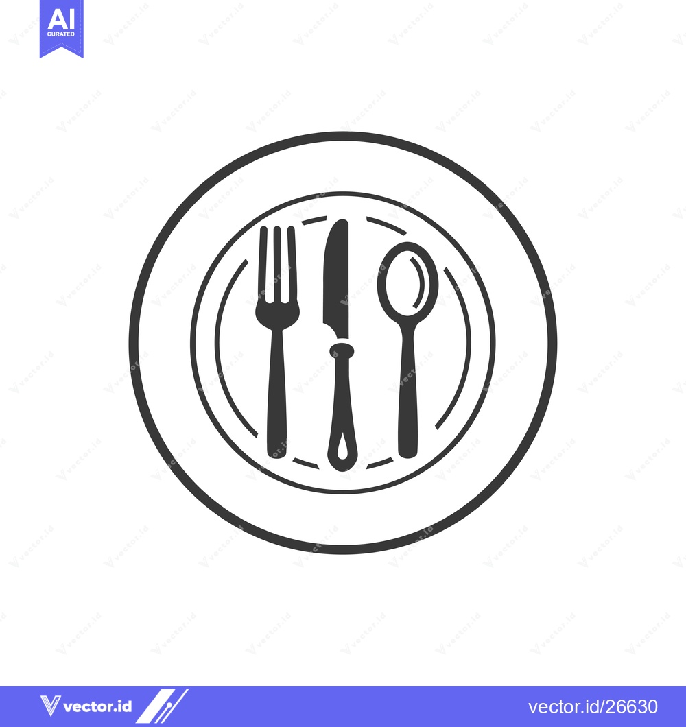 Premium Vector dari Black and White Silhouette of Fork, Knife, and Spoon on a Plate