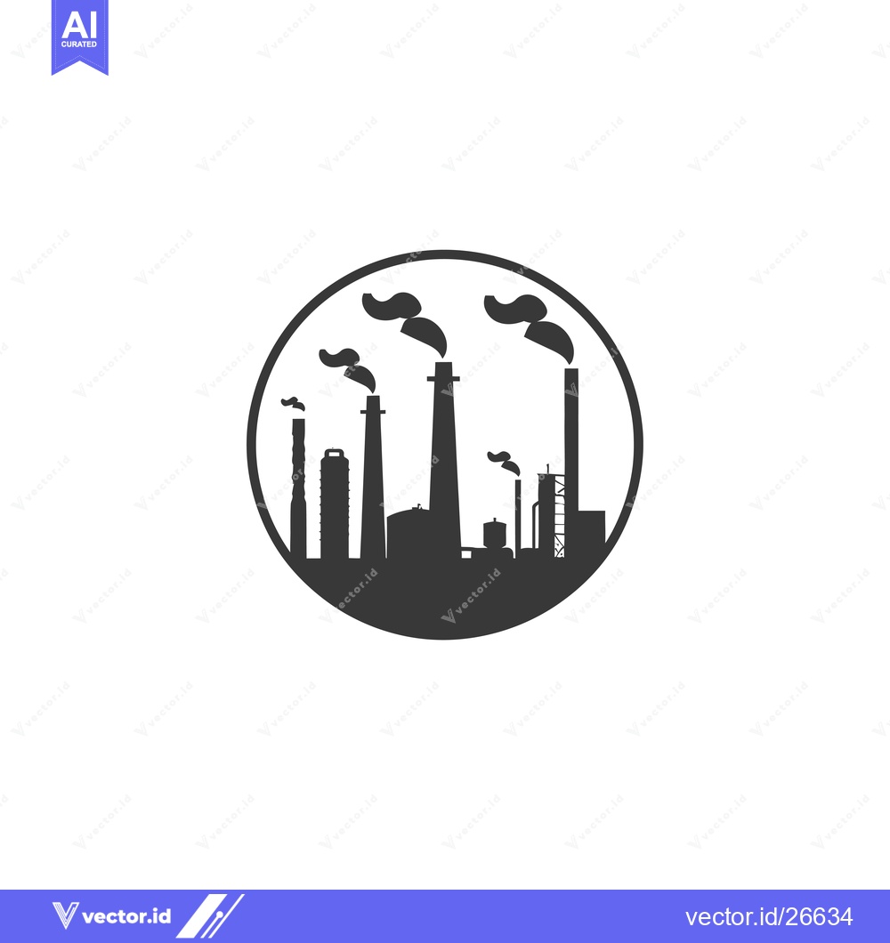 Premium Vector dari Black and White Silhouette of Industrial Factory in a Circle