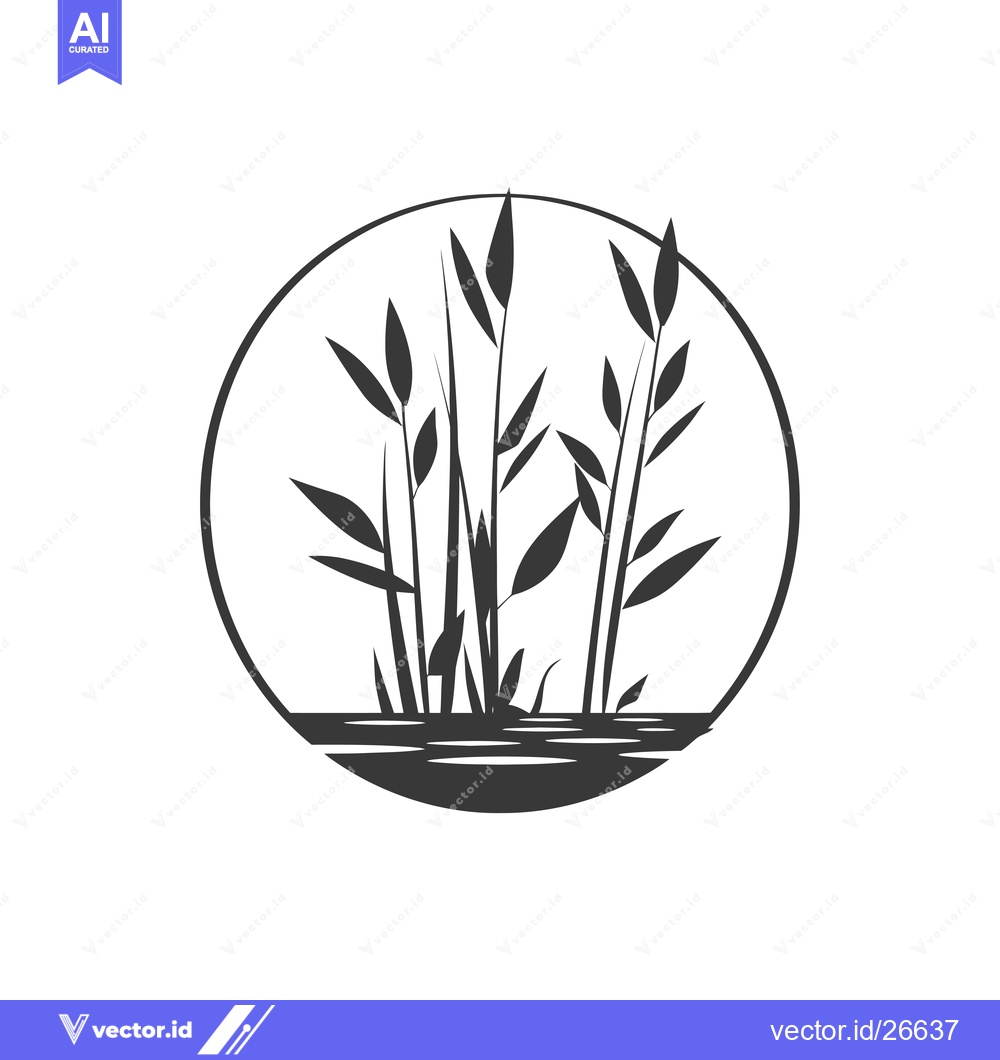 Premium Vector of Black and White Silhouette of Reeds in a Circle