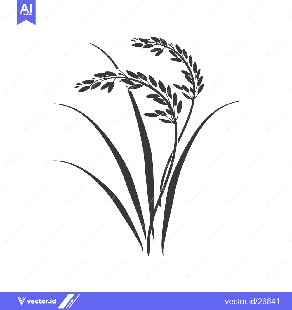Premium Vector of Black and White Silhouette of Rice Plants
