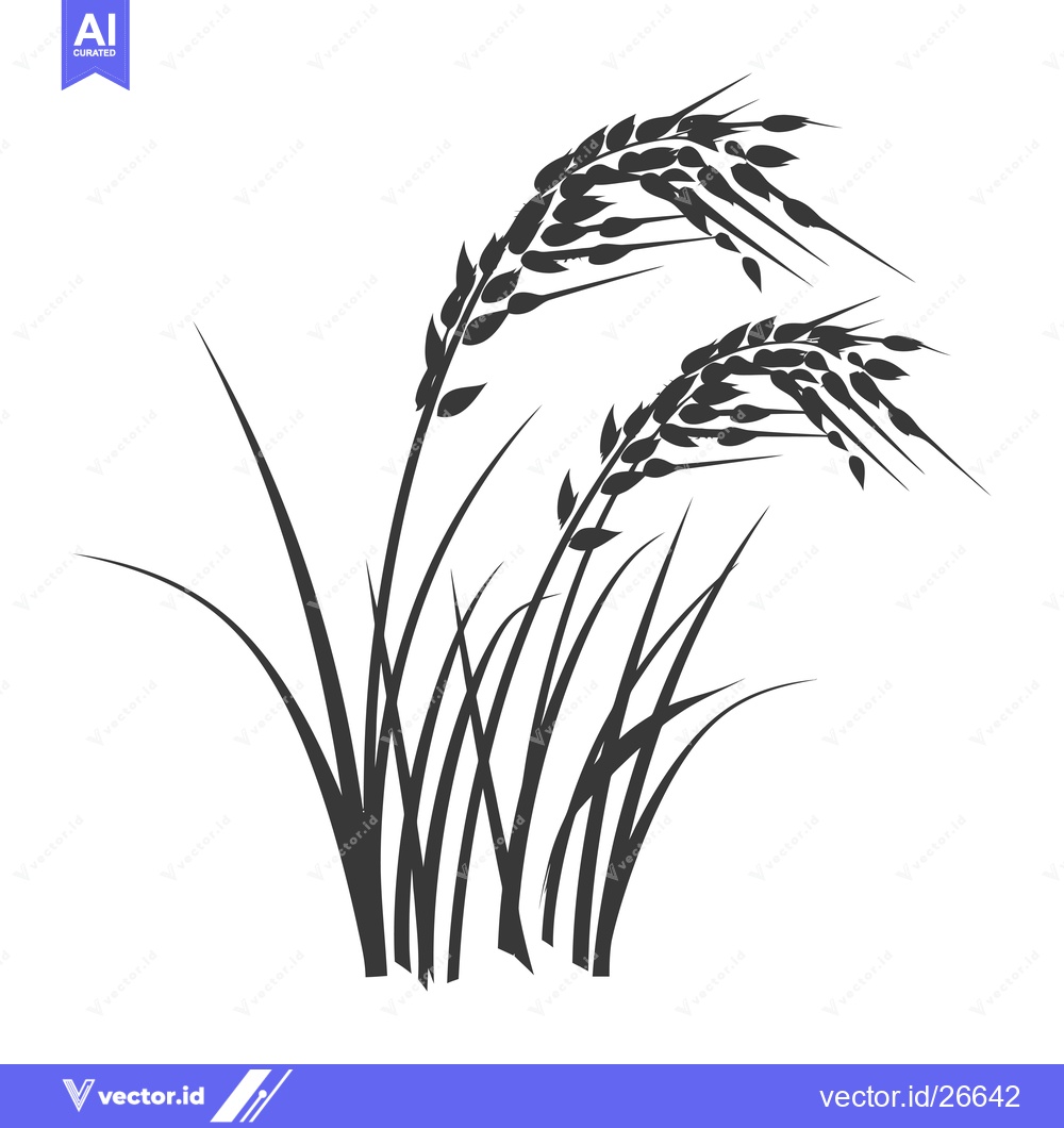 Premium Vector of Black and White Silhouette of Rice Plants with Grain Heads