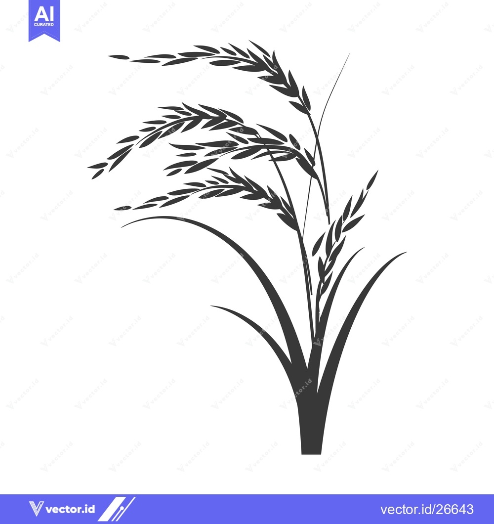 Premium Vector of Black and White Silhouette of Rice Plant with Multiple Stalks