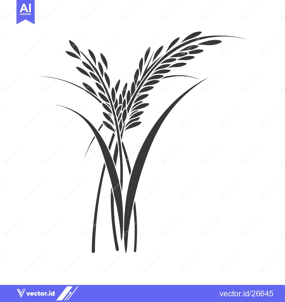 Premium Vector dari Black and White Silhouette of Rice Stalks with Grains